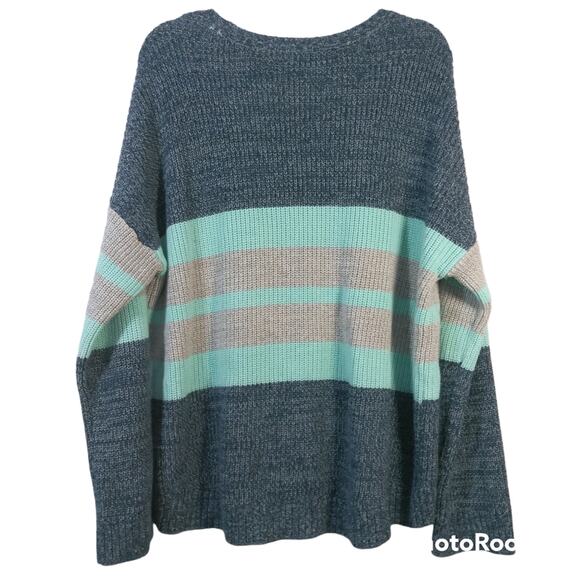 Victoria’s Secret Slouchy Blue Striped Cotton Knit Sweater Size Small - Picture 2 of 7